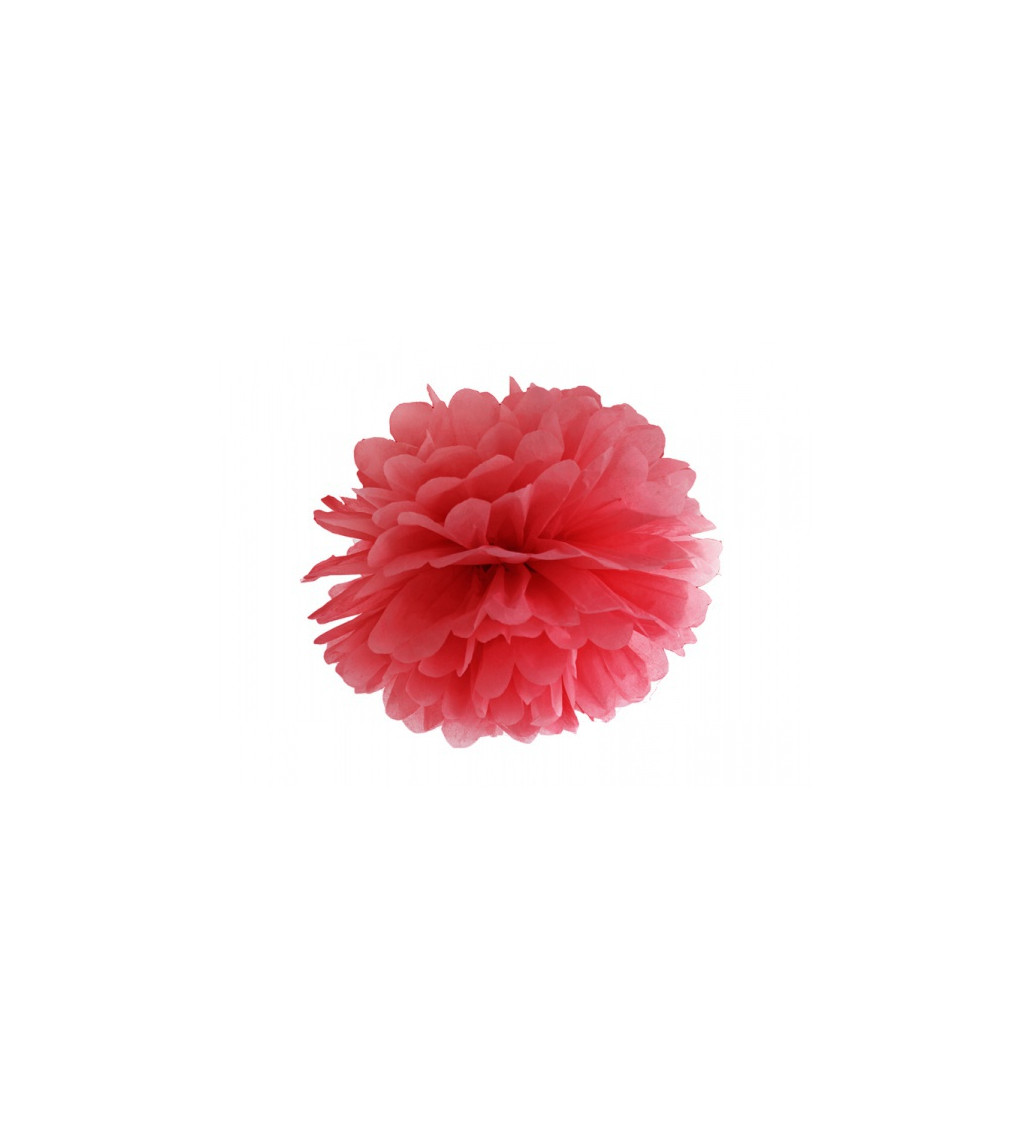 Papírový pompom - červený, 35 cm