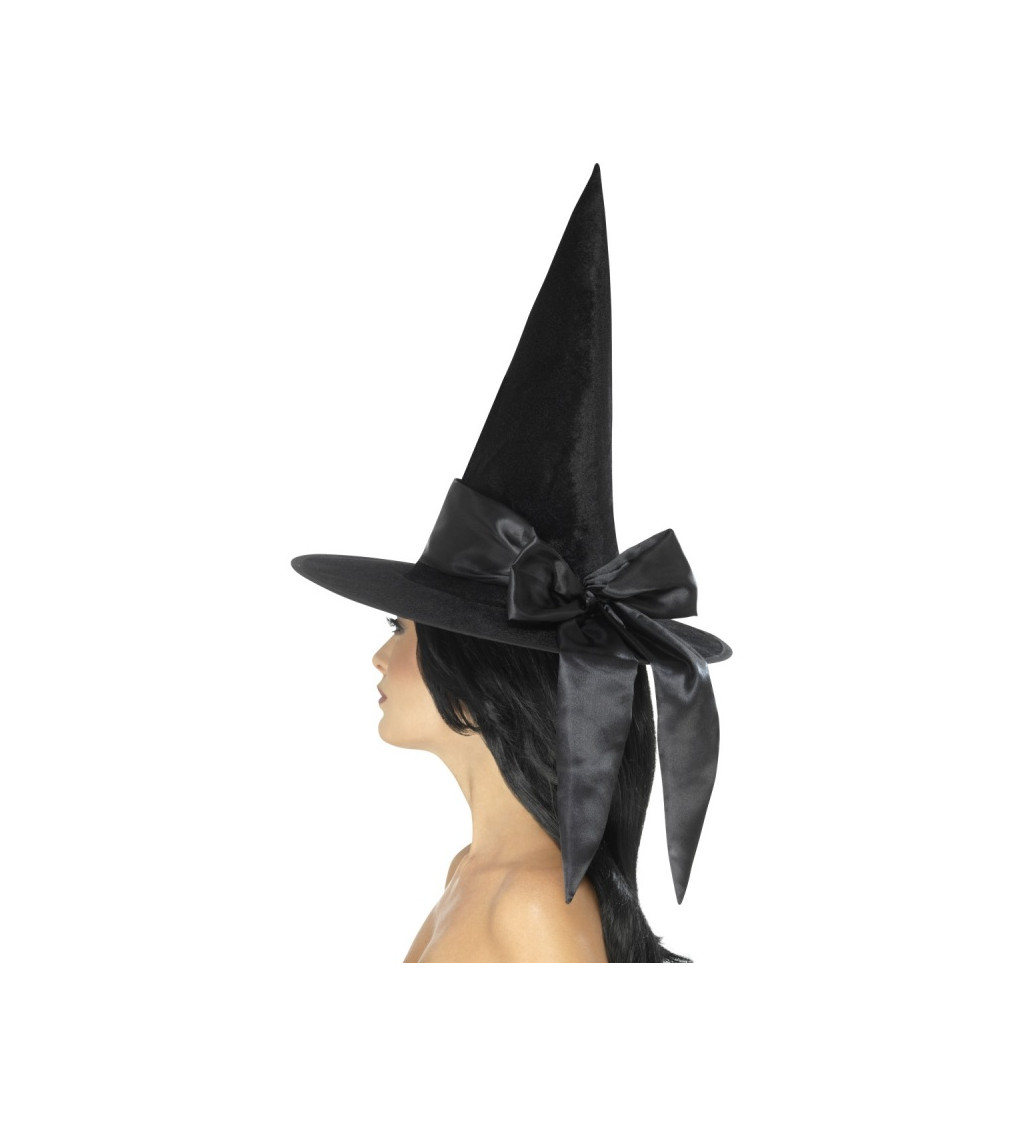 Černý čarodějnický klobouk s černou mašlí