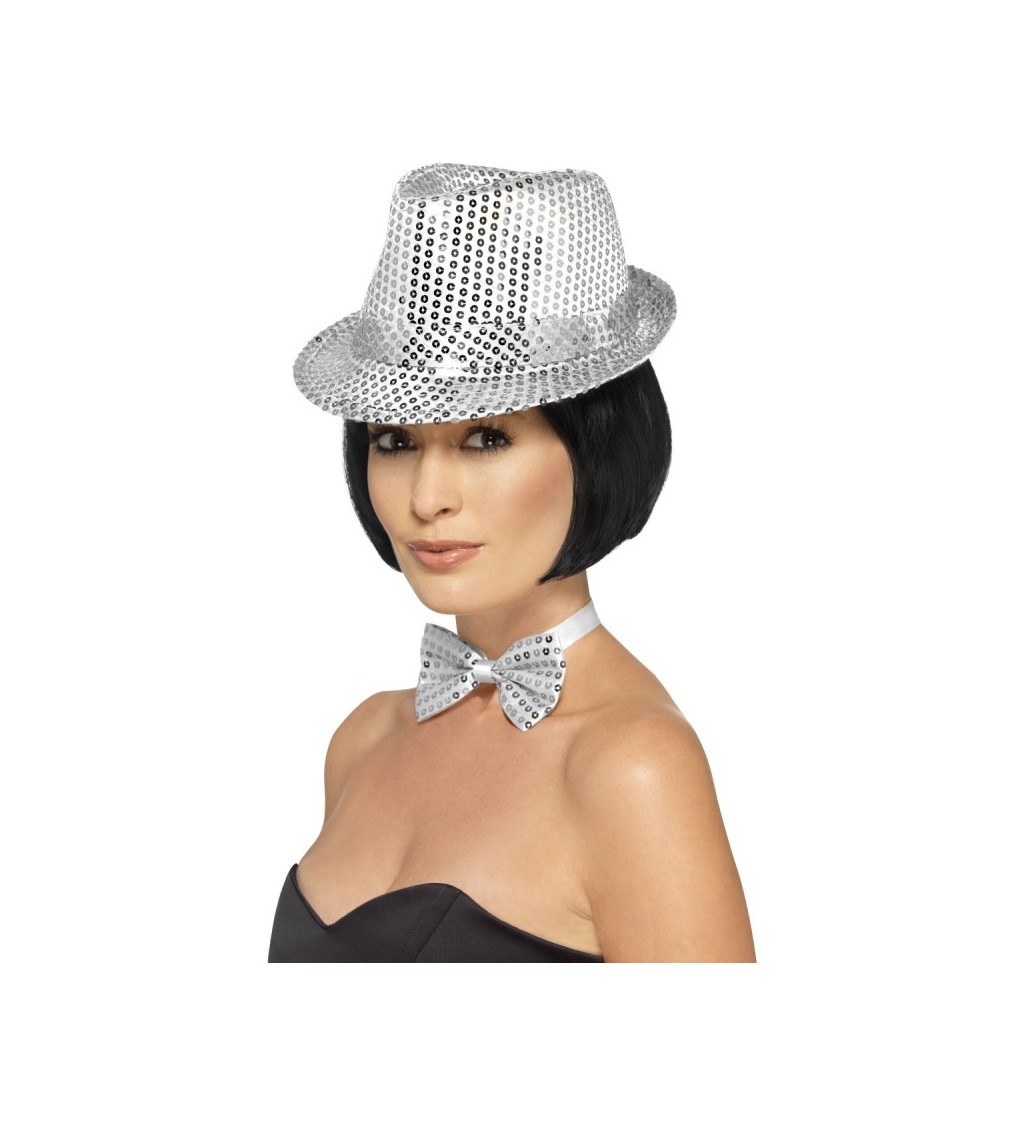 Stříbrný glitter klobouk