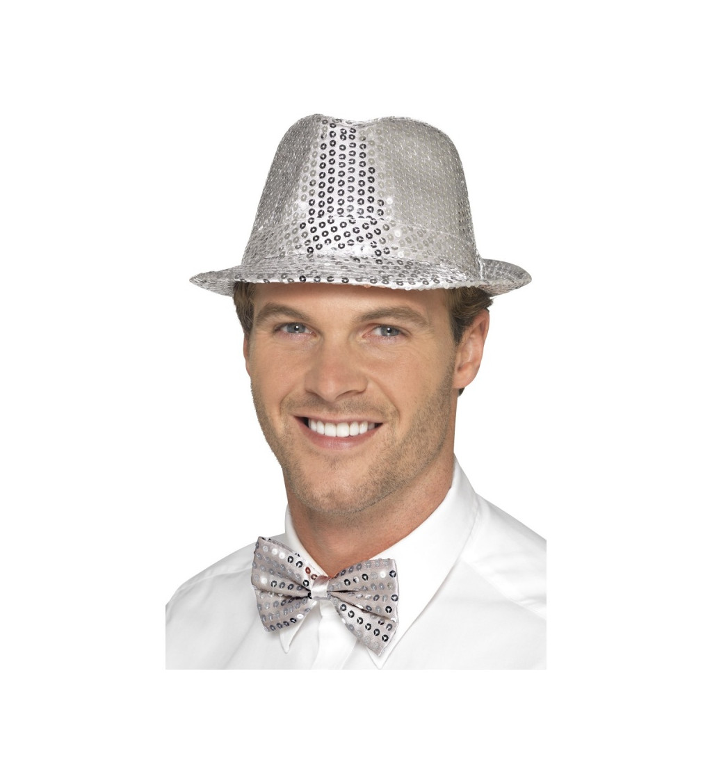 Stříbrný glitter klobouk