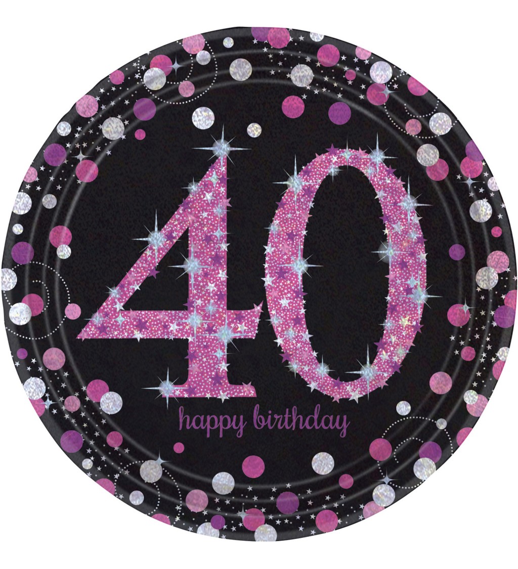 Sada růžových narozeninových talířků 40