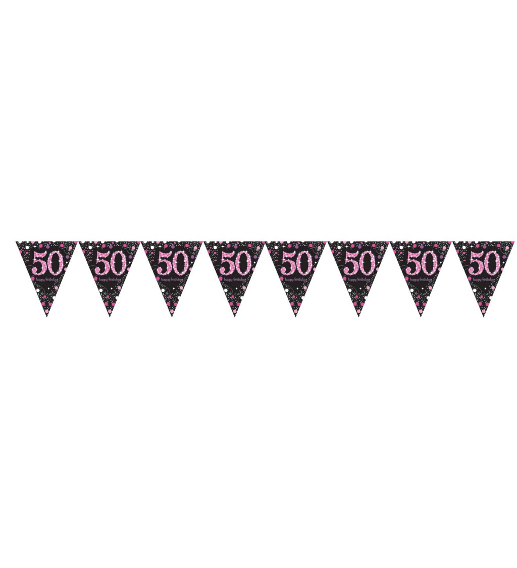 Růžová narozeninová vlaječková girlanda 50