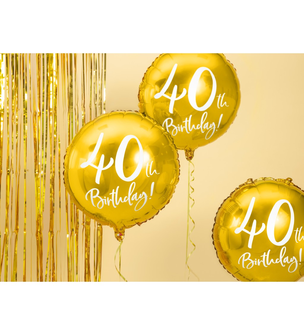 40th Birthday zlatý fóliový balónek
