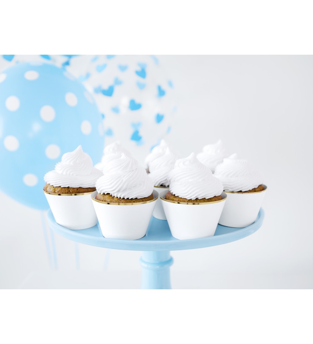 Cupcaky - bílé, zlatý kraj (6 ks)