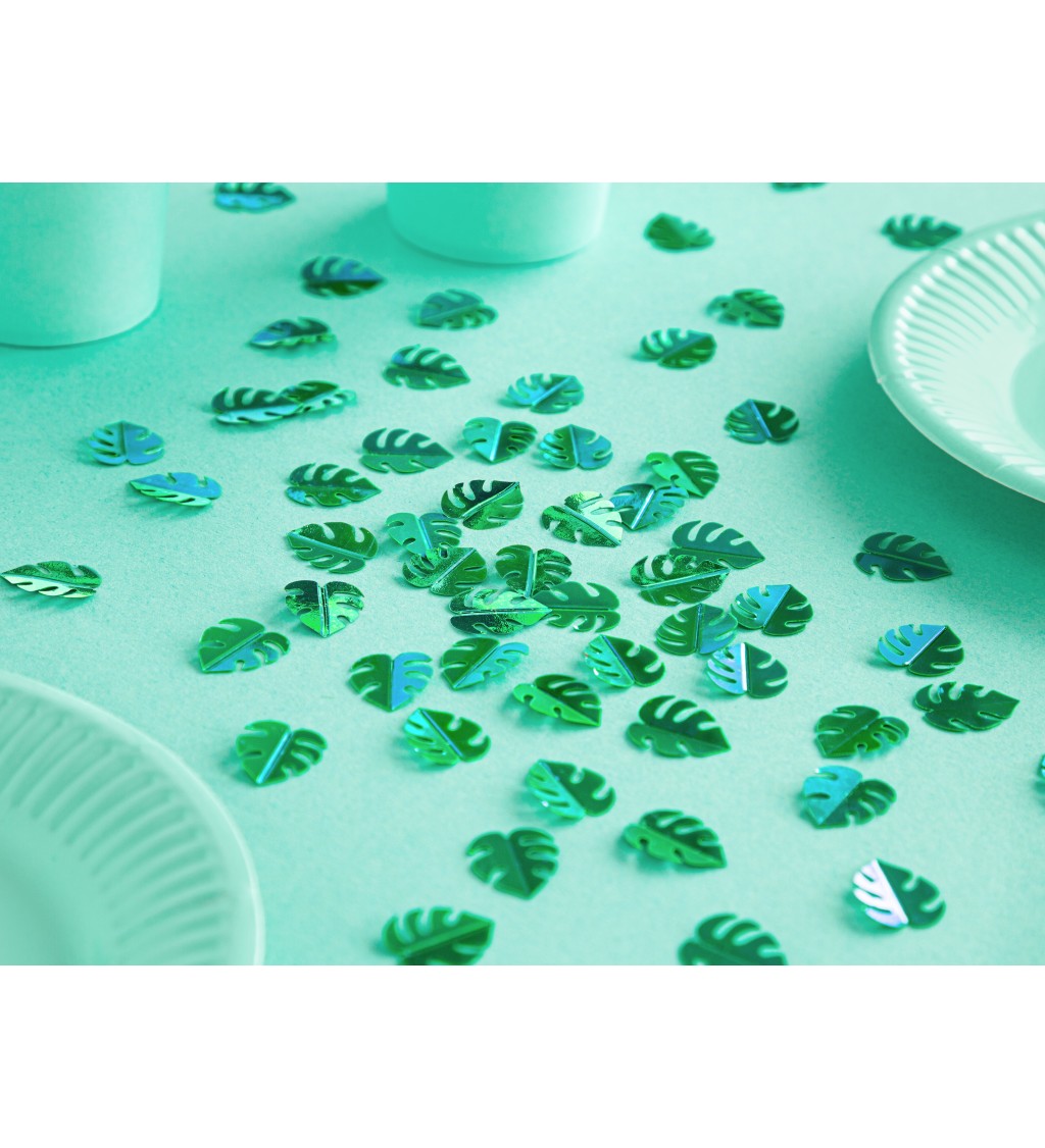 Metalické konfety zelené - listy