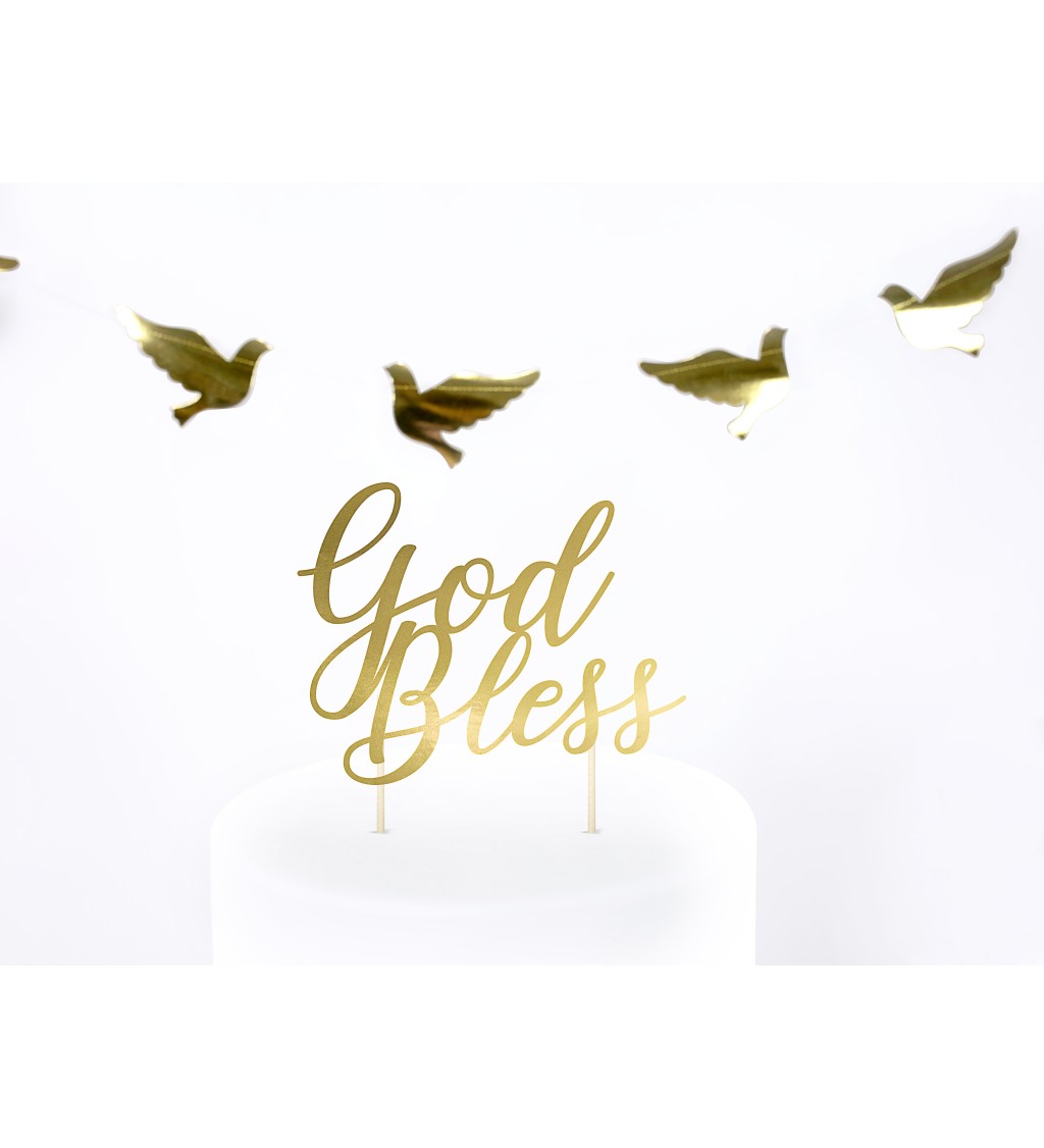 Nápis na dort - God Bless, zlatý