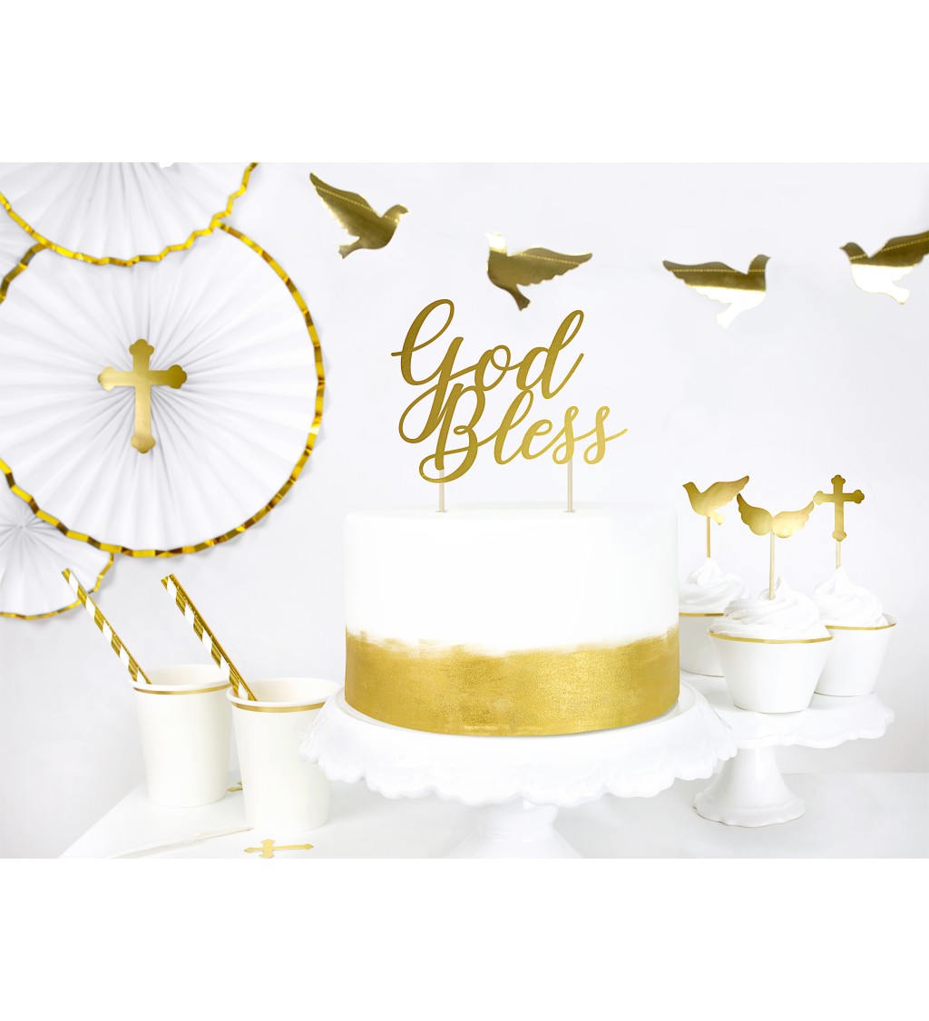 Nápis na dort - God Bless, zlatý