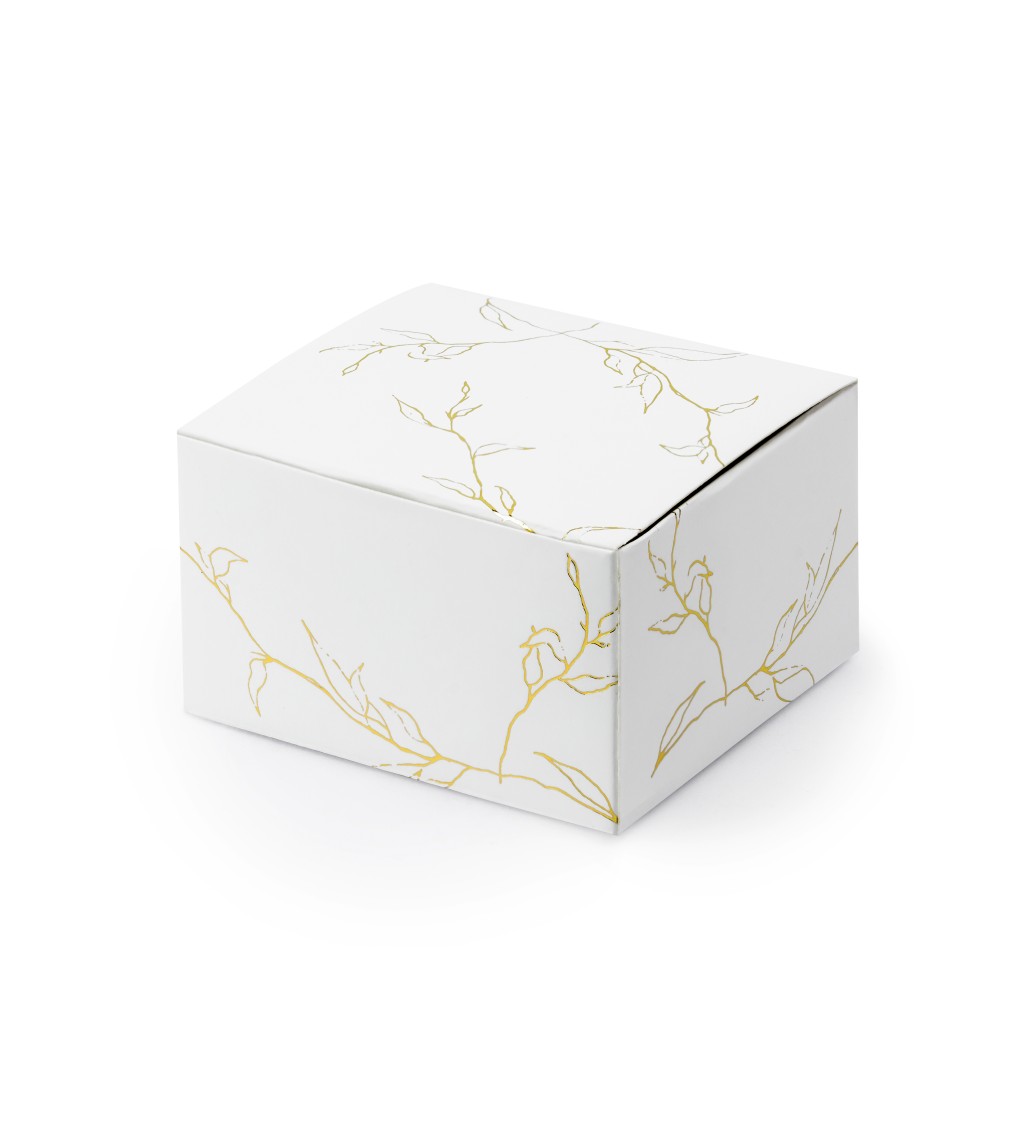 Krabička - bílá, zlaté větvičky (10 ks)