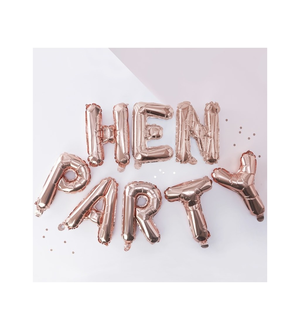 Růžové zlato fóliové balónky HEN PARTY