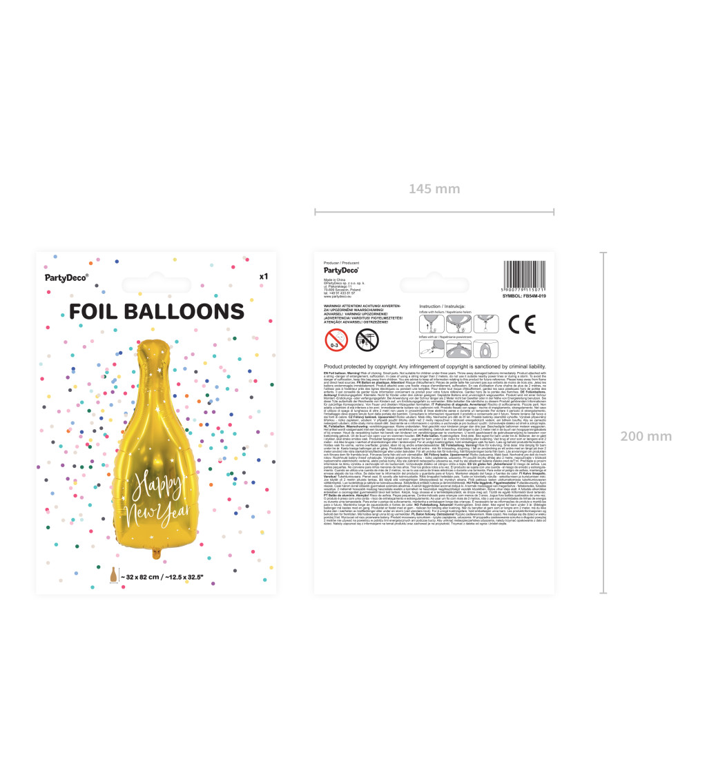 Zlatá láhev fóliový balónek