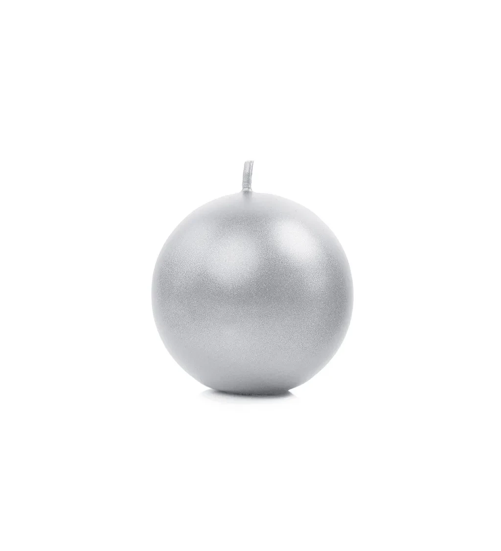 Kulatá svíčka - lesklá stříbrná, 6 cm