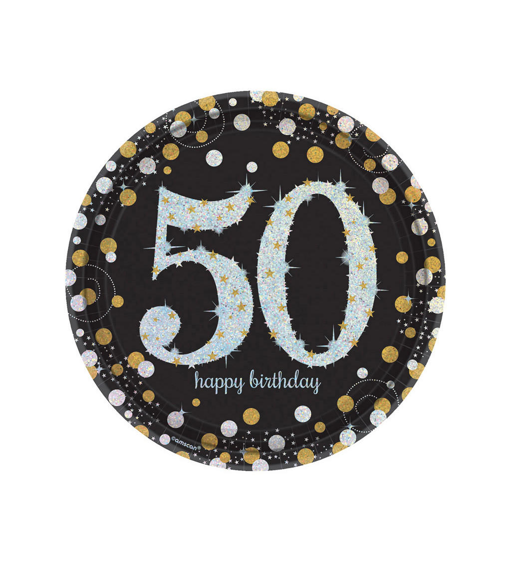 Sada zlato-stříbrných narozeninových talířků 50