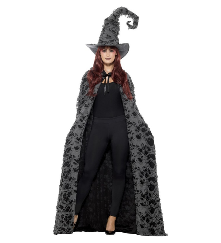 Černo-šedý potrhaný čarodějnický plášť