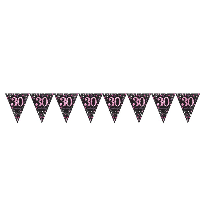 Růžová narozeninová vlaječková girlanda 30