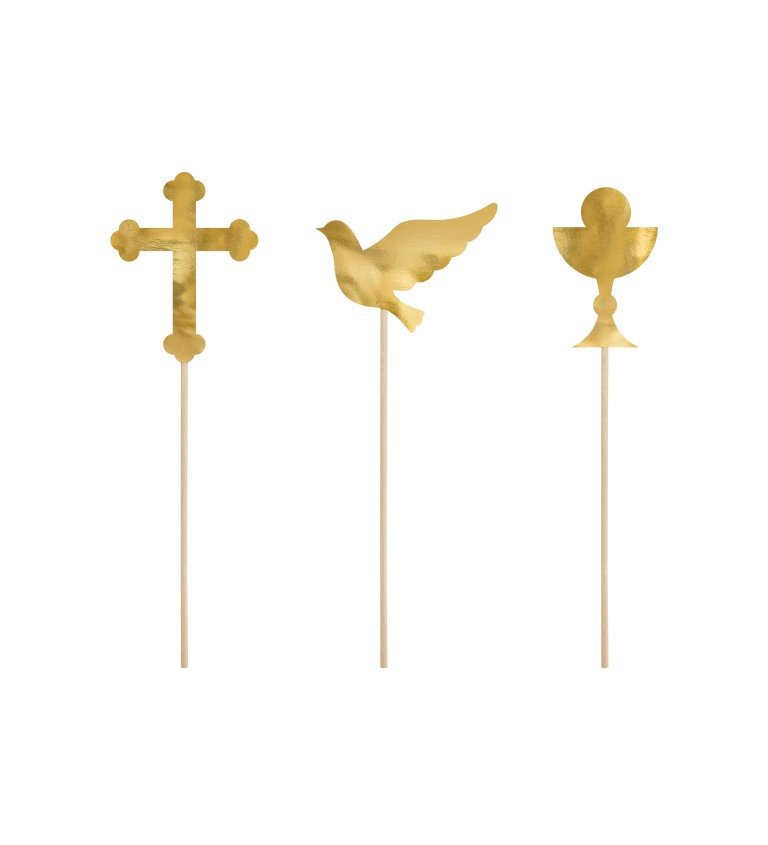 Nápis na dort - First Communion, zlaté symboly