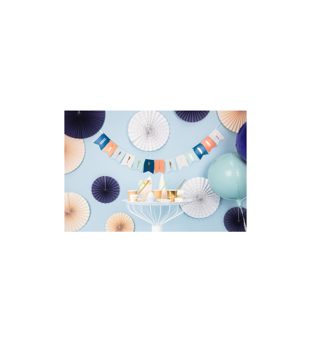 Girlanda - Happy Birthday, modro-oranžová