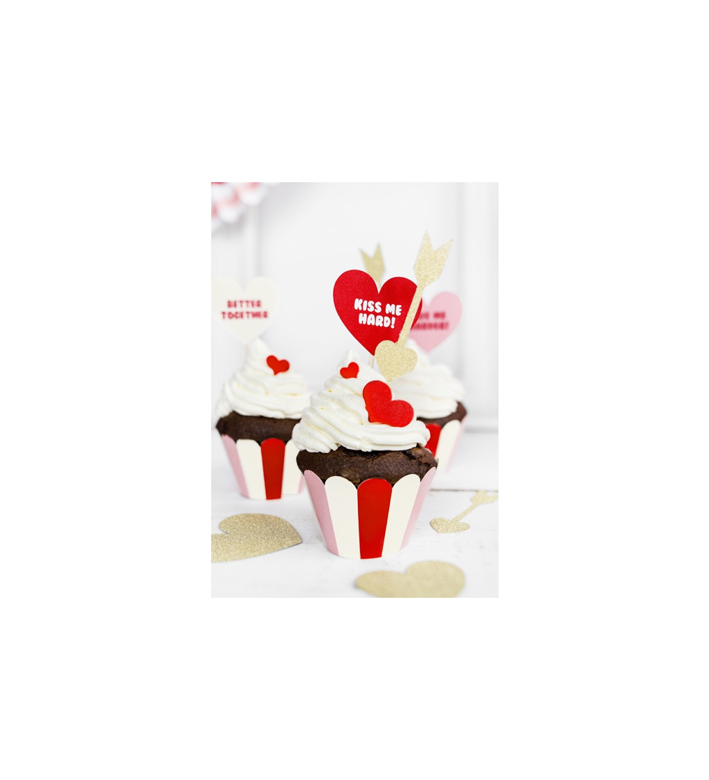 Cupcaky - proužky, červeno-růžové (6 ks
