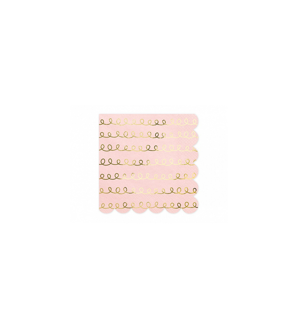 Růžové ubrousky - Zlaté vlnky
