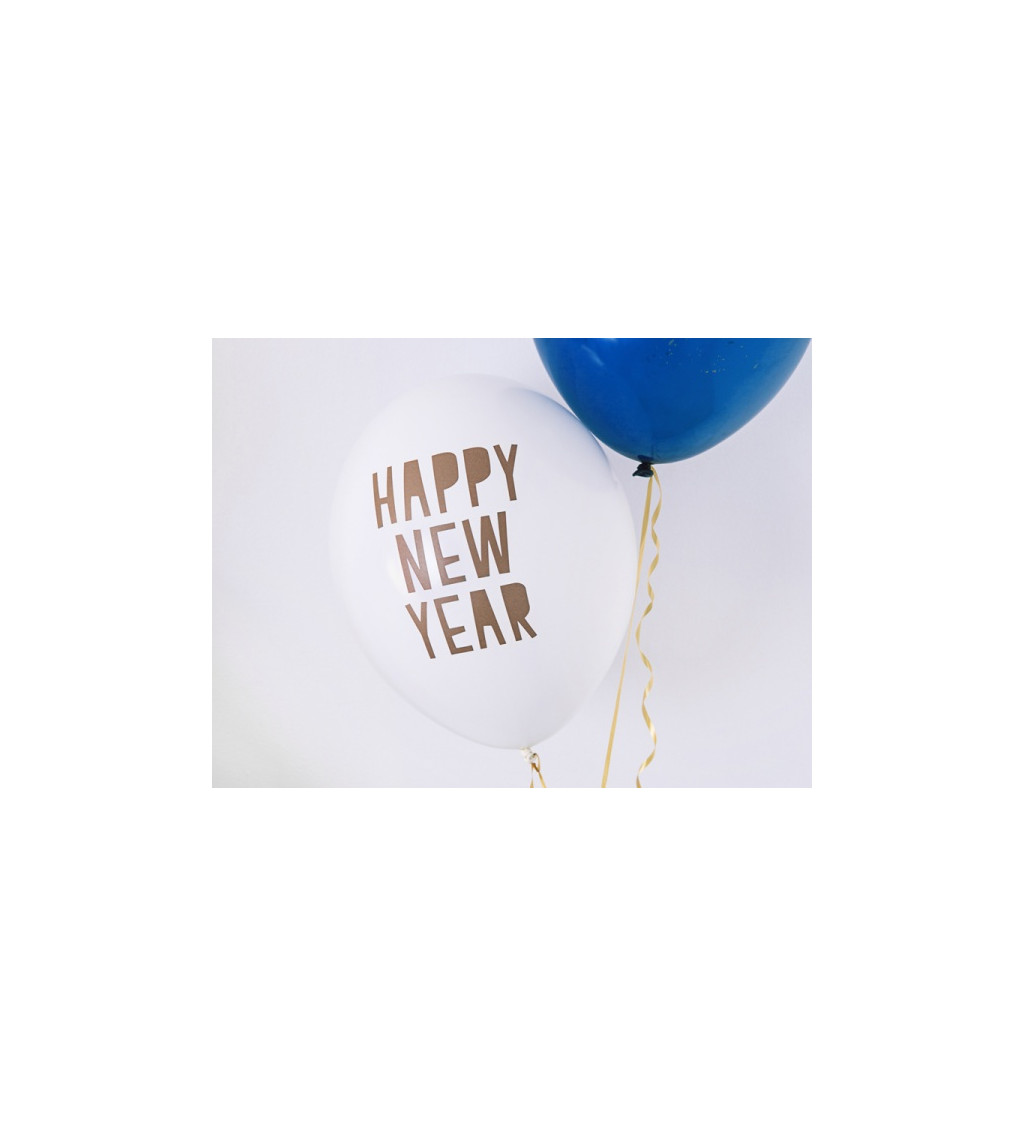Balónek - Happy New Year, bílý (6ks)