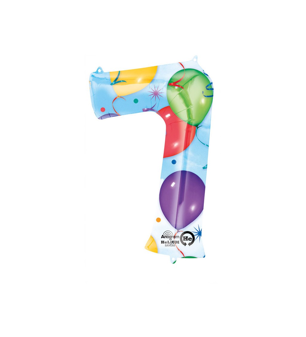 Barevný fóliový balónek s číslem 7