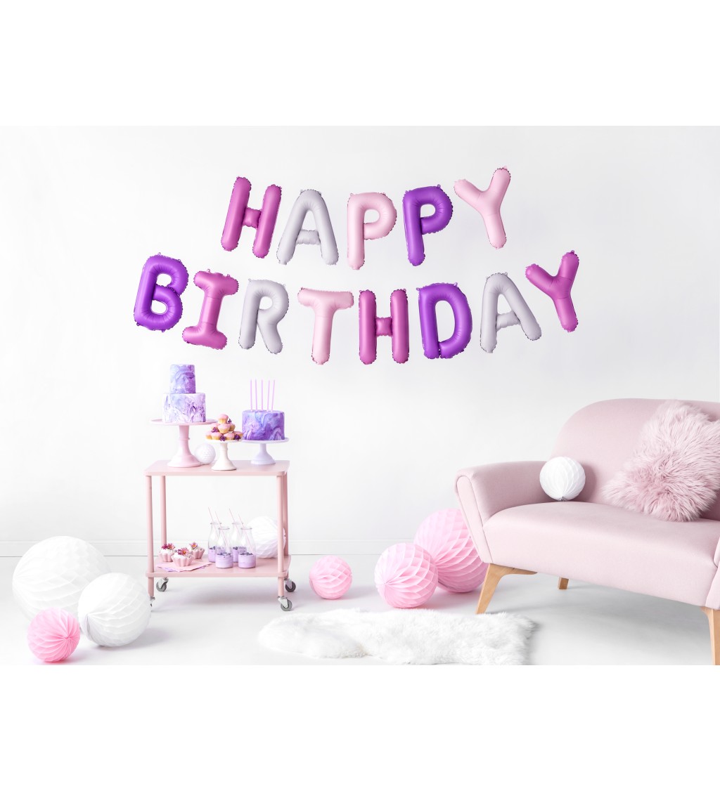 Fóliové balónky - Happy Birthday , růžovo-fialové