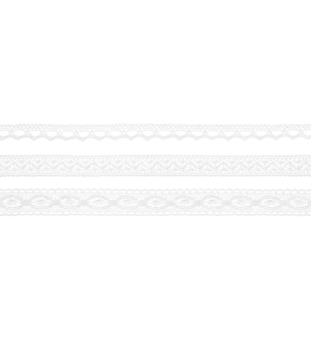 Dekorativní stuhy - bílá krajka II, 3 ks