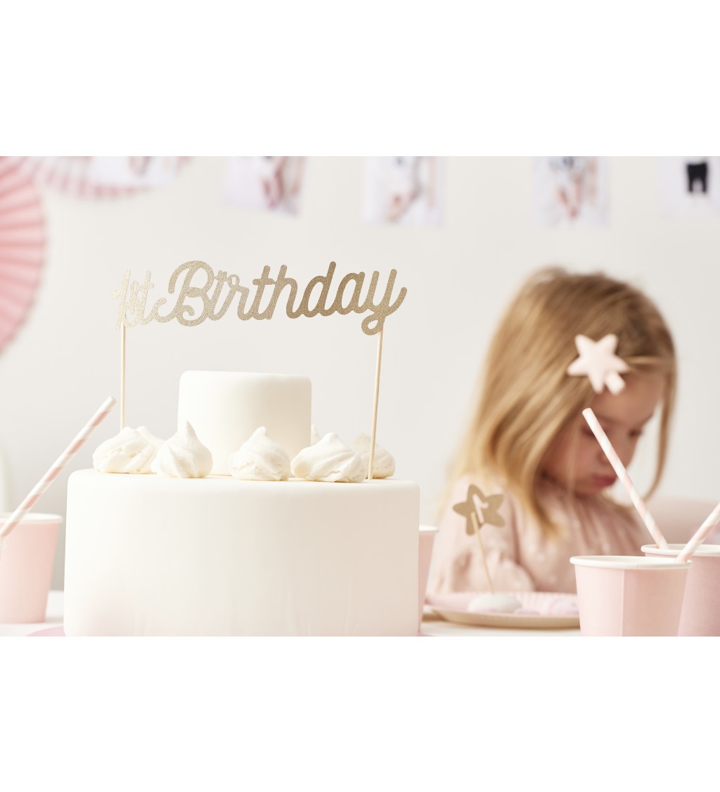 Nápis na dort - 1st Birthday, zlatý