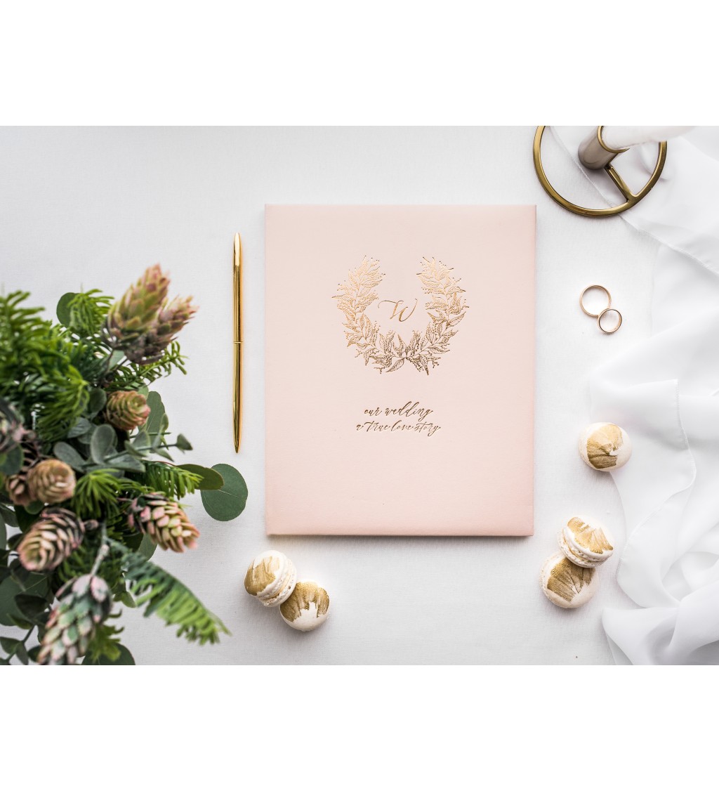 Svatební kniha - zlatý věnec, světle růžová