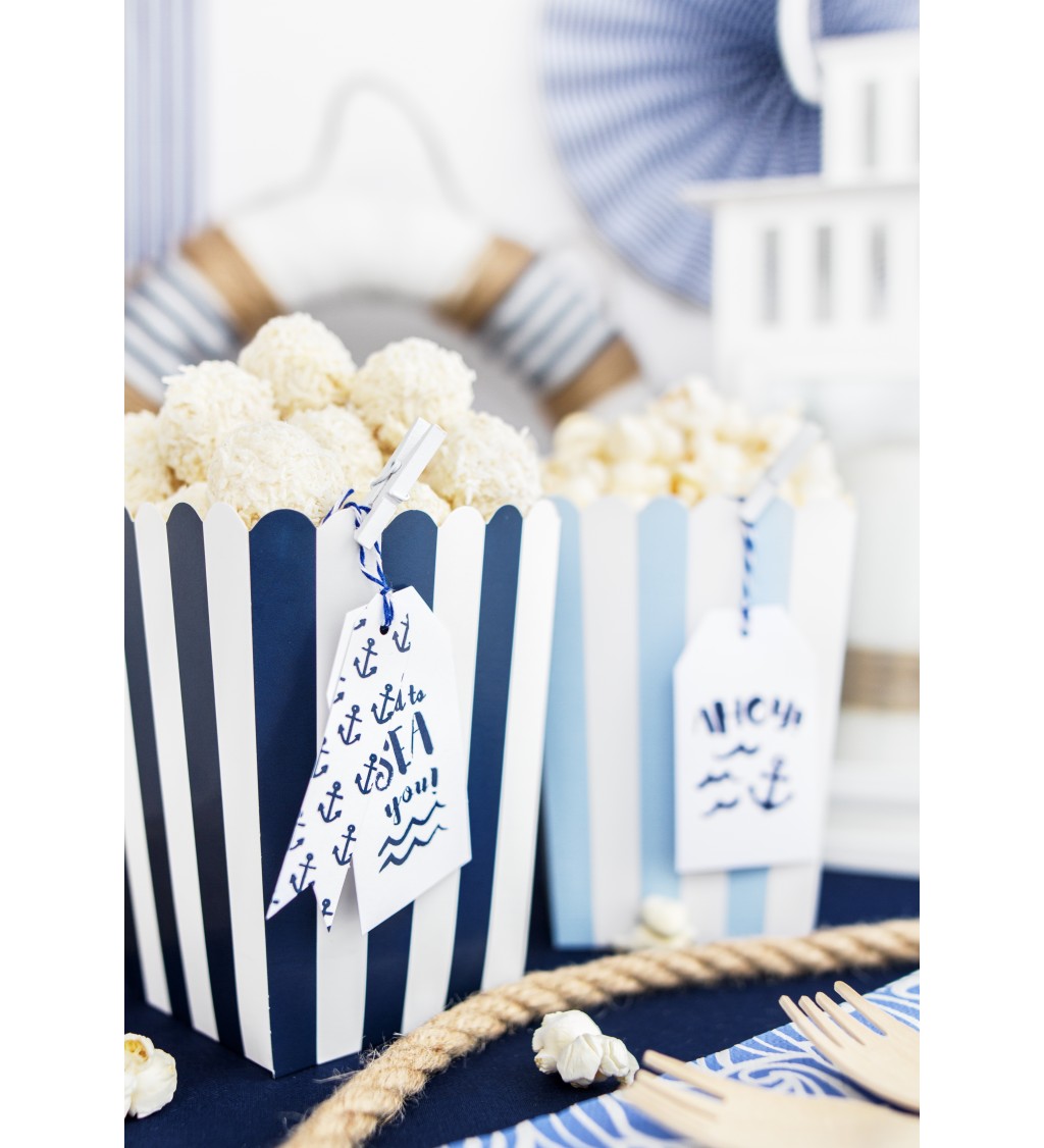 Krabičky na popcorn - modré pruhy (6 ks)