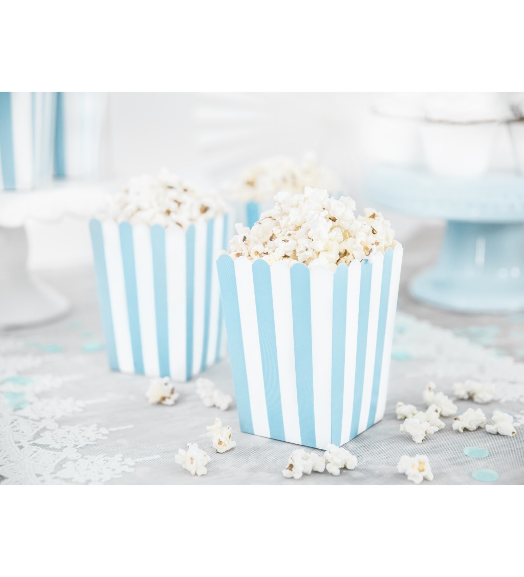 Krabičky na popcorn - modré pruhy (6 ks)