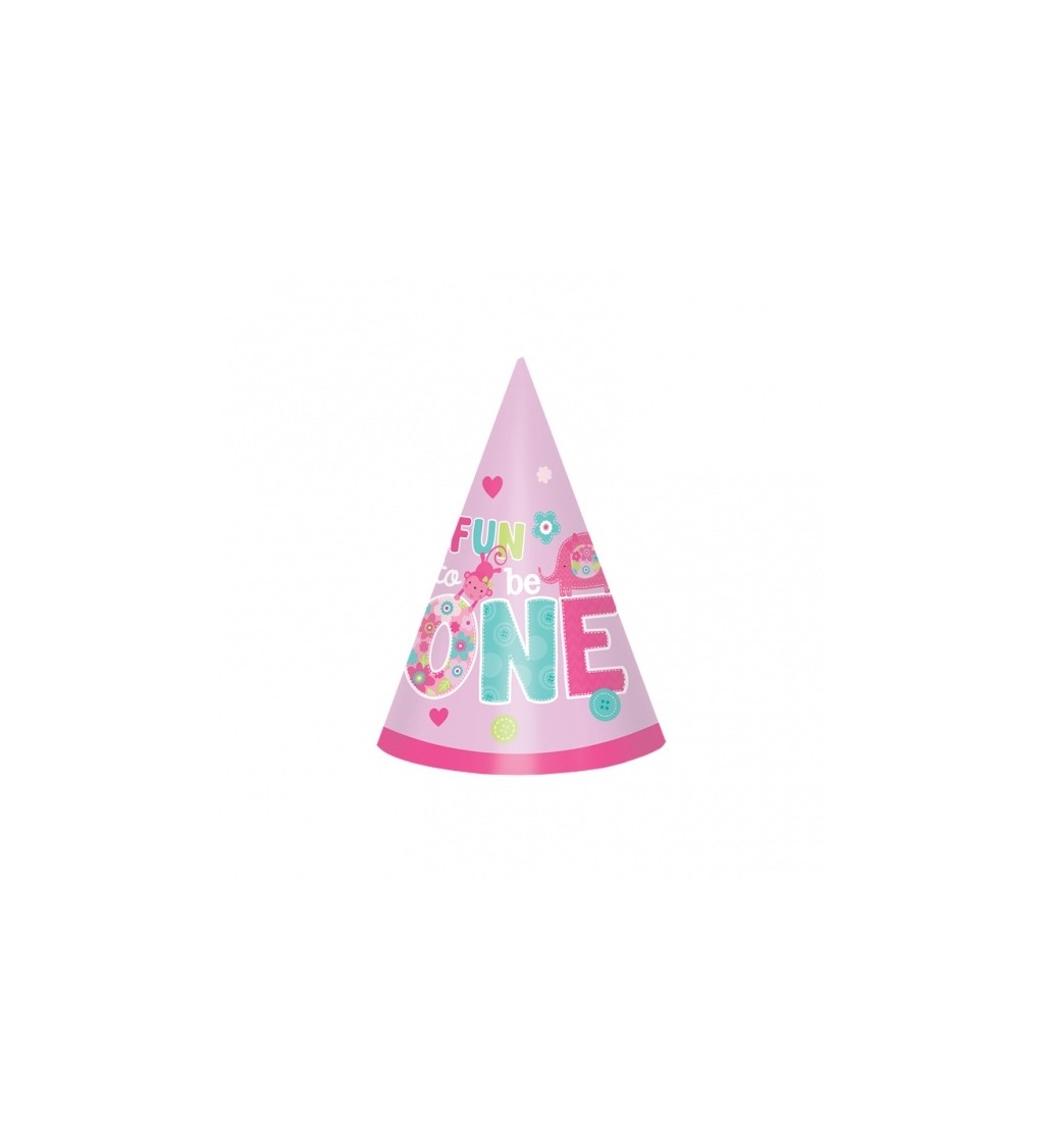 Růžová párty čepička 1. narozeniny sada
