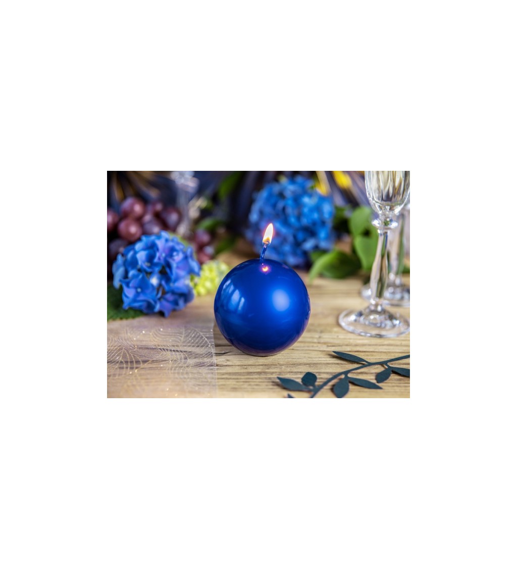 Kulatá svíčka - lesklá tmavě modrá, 6 cm (10 ks)