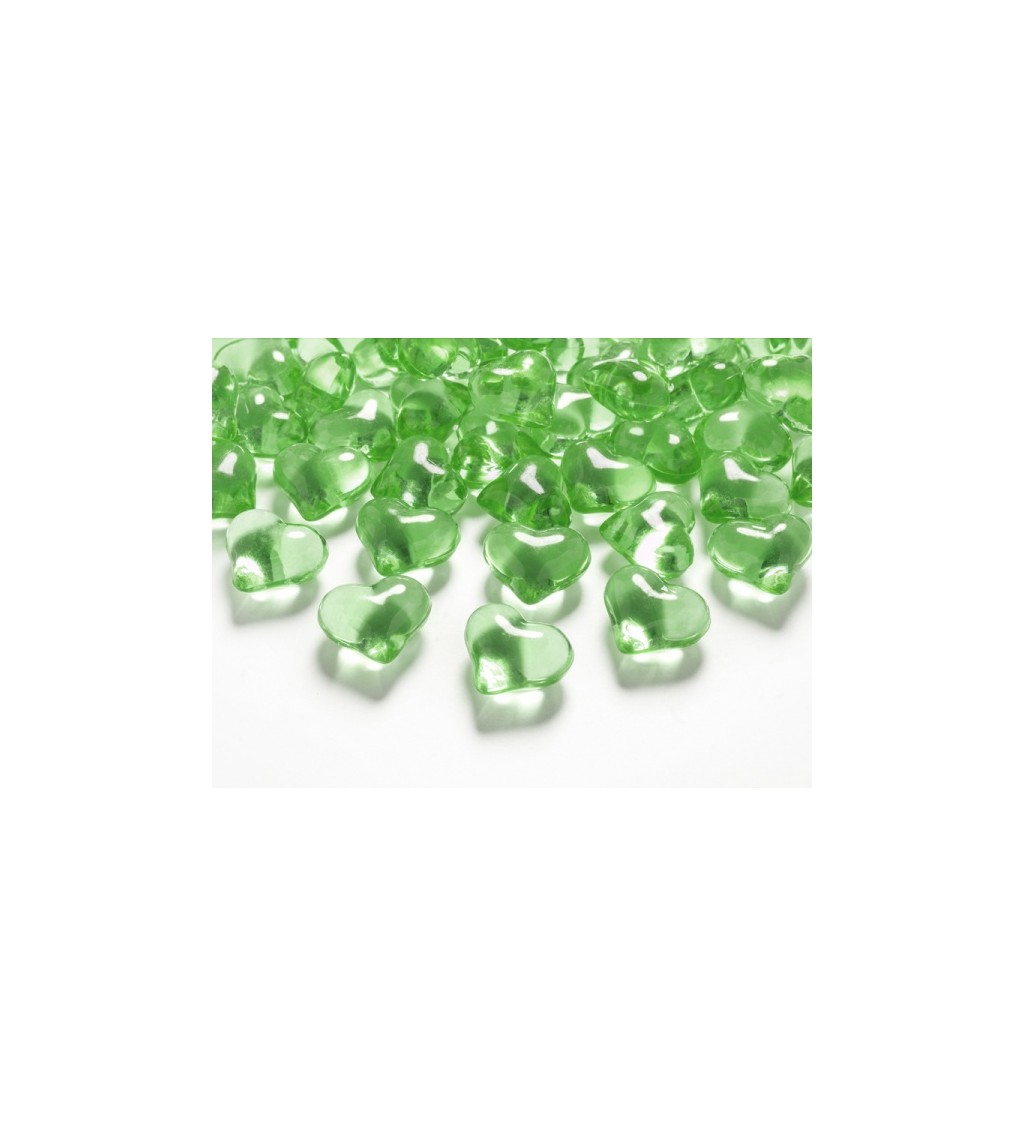 Krystaly - světle zelená srdce (30 ks)