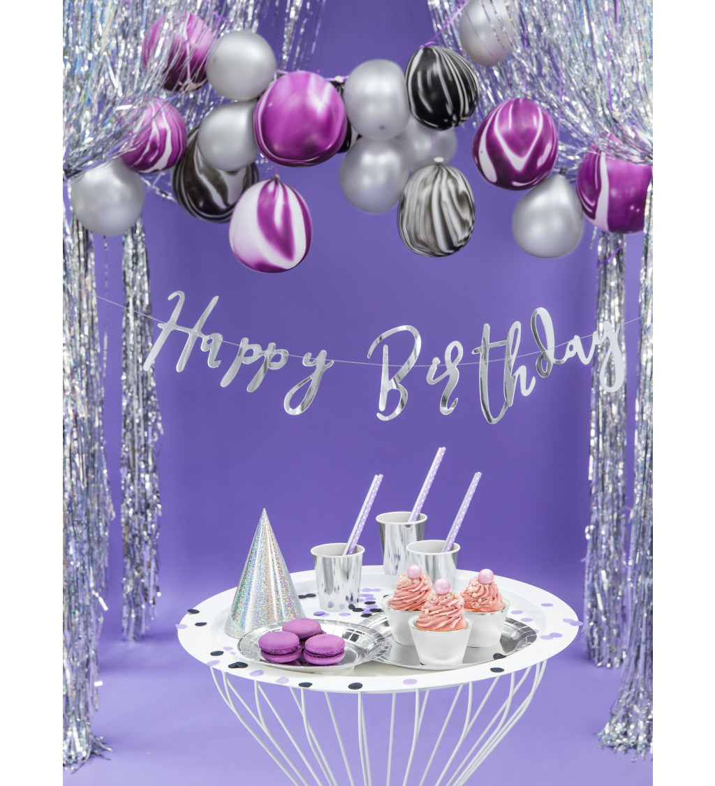 Girlanda - Happy Birthday, stříbrná