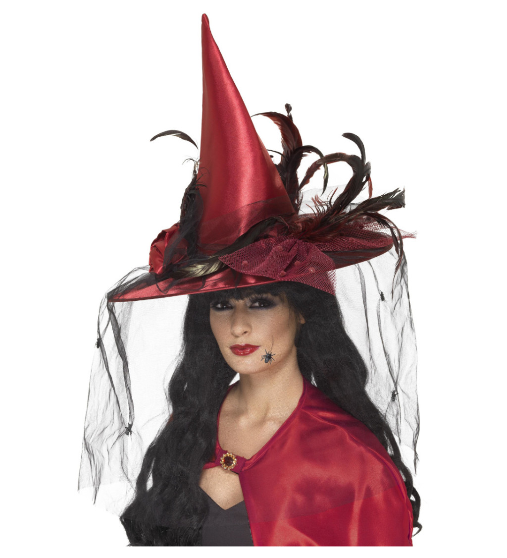 Čarodějnický klobouk deluxe v červené barvě