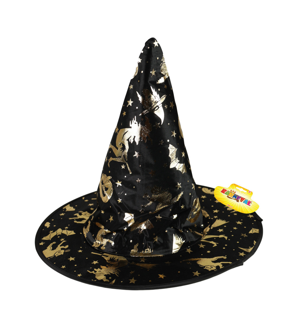 Dětský čarodějnický klobouk - zlaté vzory