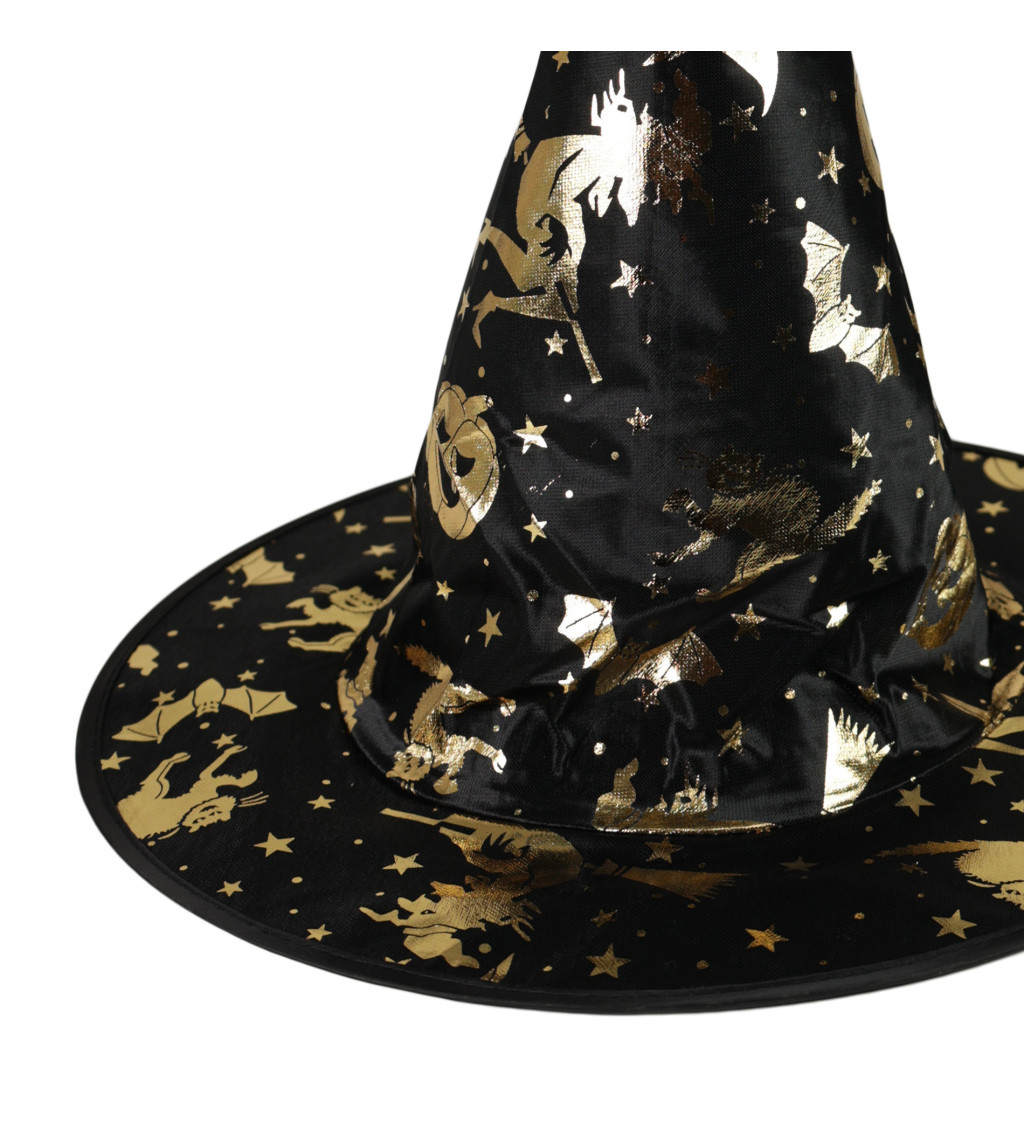 Dětský čarodějnický klobouk - zlaté vzory