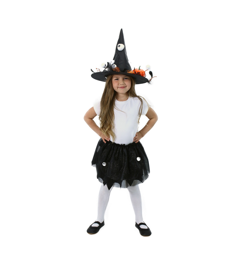 Dětský klobouk a tutu sukně s ozdobami - čarodějka