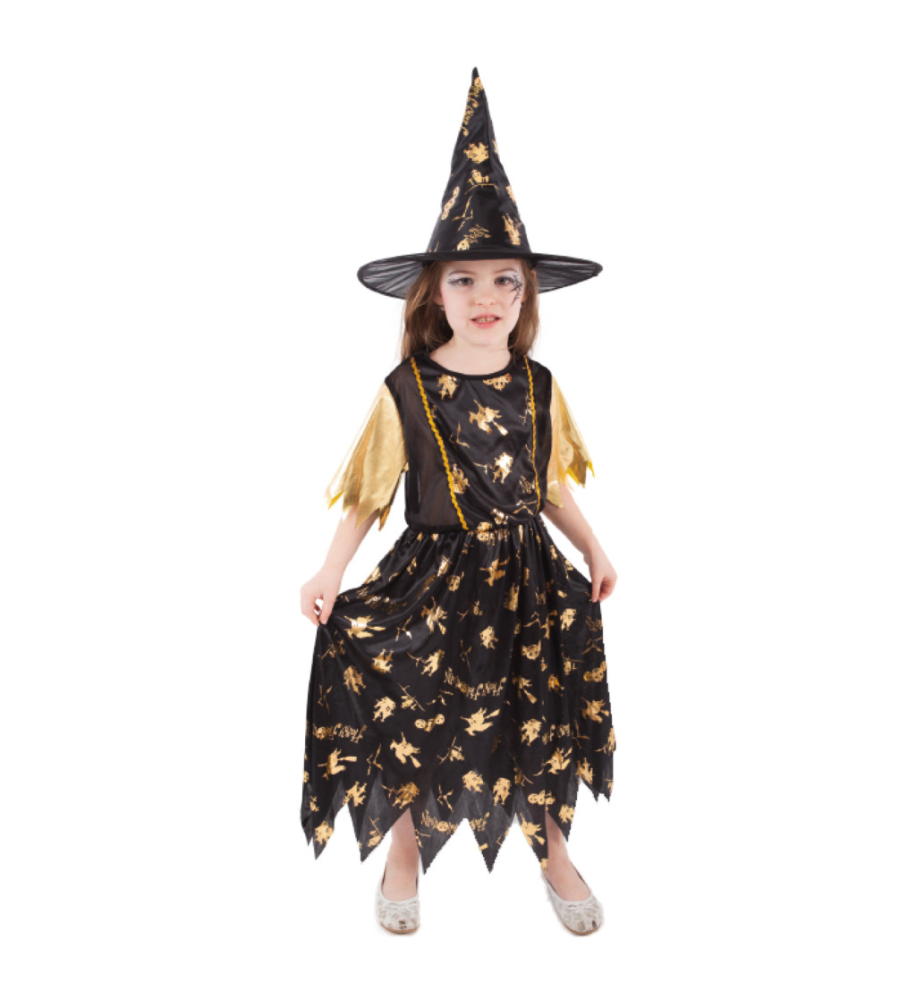 Dětské šaty - čarodějka - zlatý vzory
