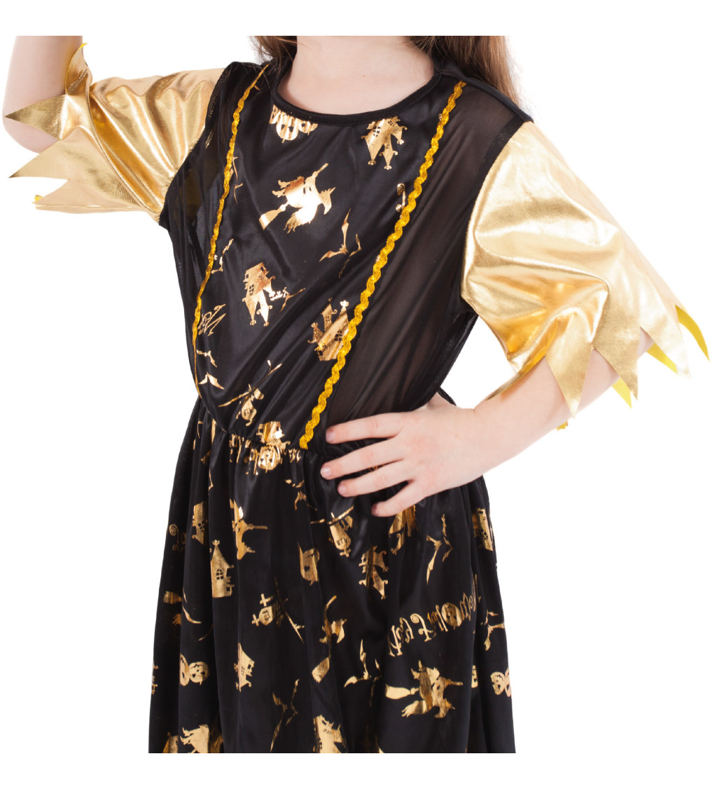 Dětské šaty - čarodějka - zlatý vzory