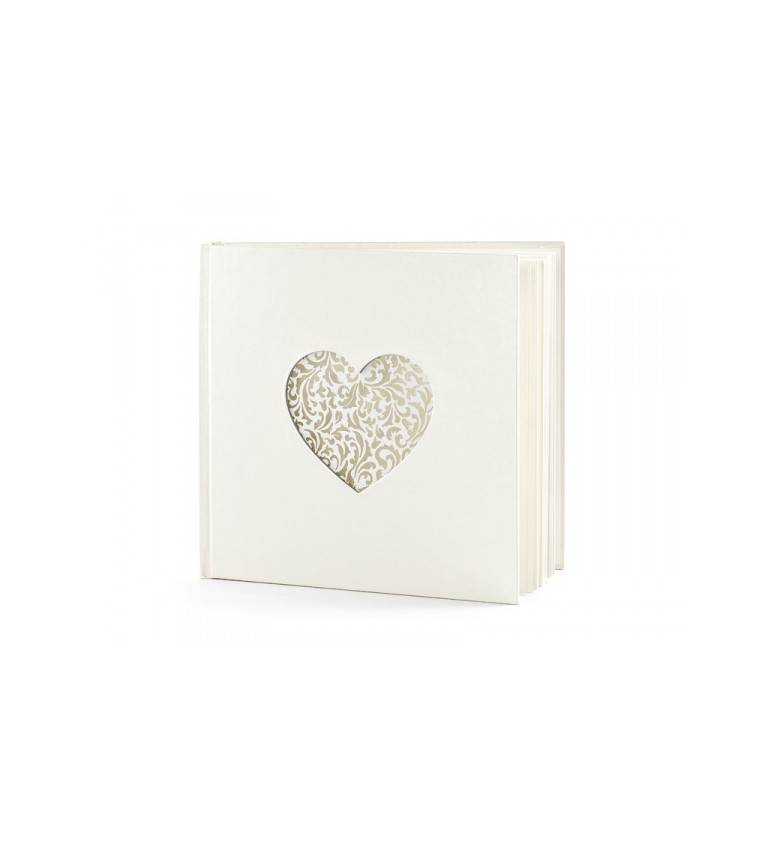 Svatební kniha - vzorované srdce, bílá