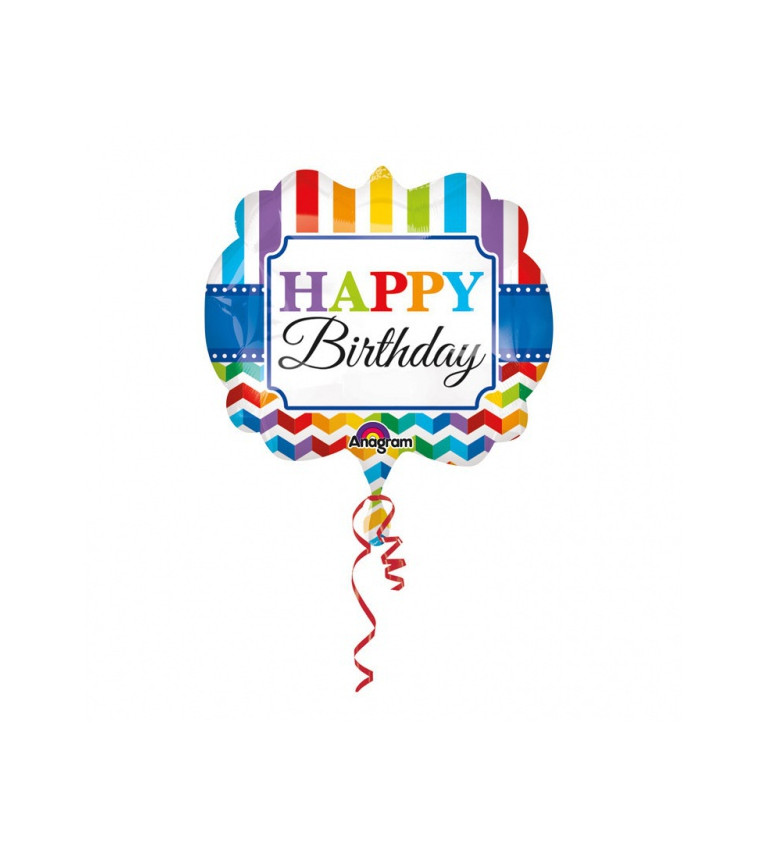 Barevný fóliový balónek s vlnkami Happy Birthday