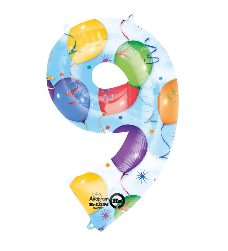 Barevný fóliový balónek s číslem 9