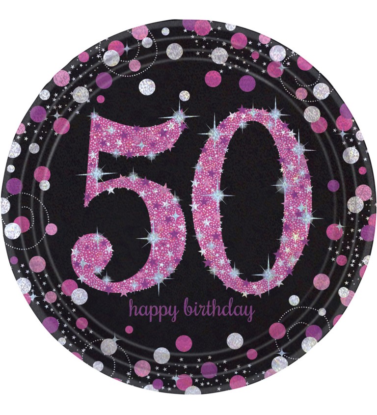 Sada růžových narozeninových talířků 50