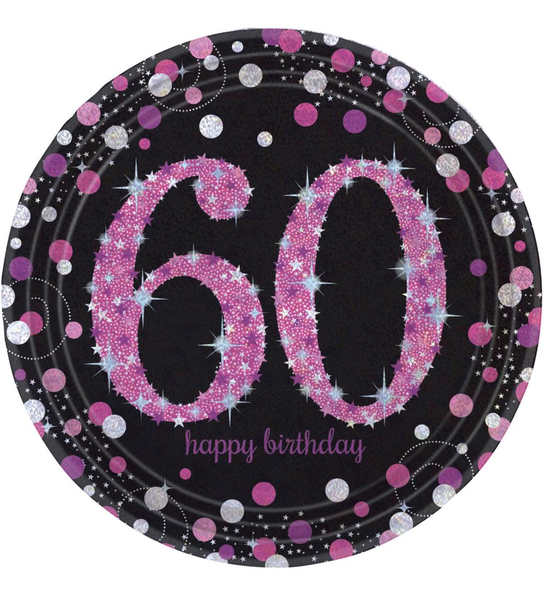 Sada růžových narozeninových talířků 60