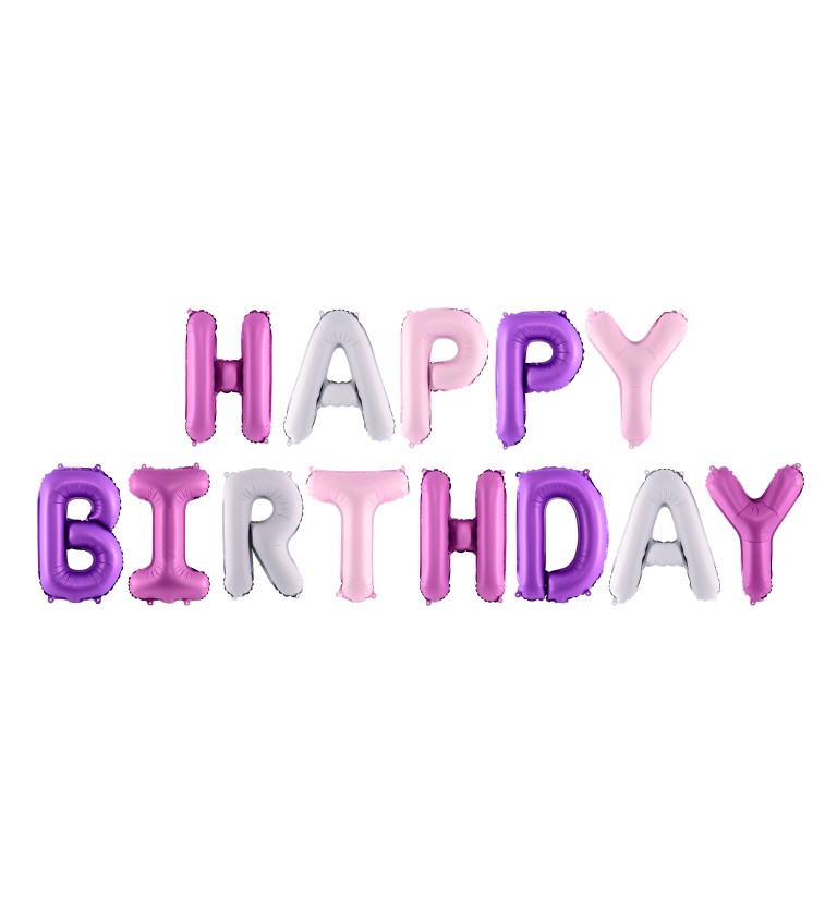 Fóliové balónky - Happy Birthday , růžovo-fialové