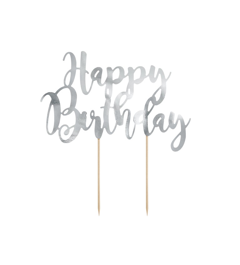 Nápis na dort - Happy Birthday, stříbrná