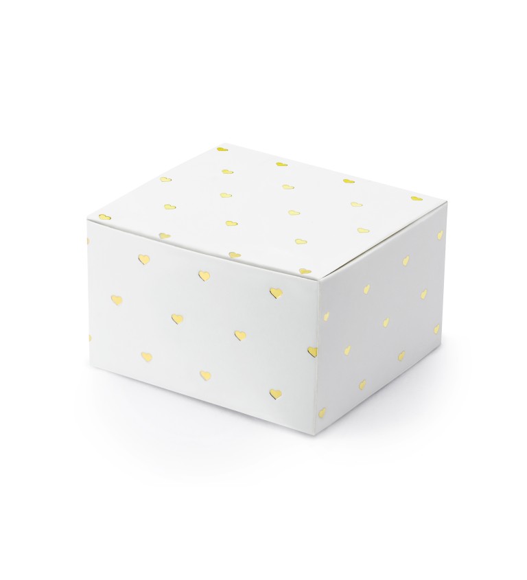 Krabička - zlatá srdíčka, bílá (10 ks)