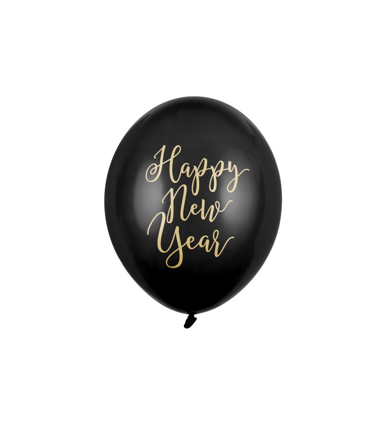 Balónek - Happy New Year, černý (6 ks)
