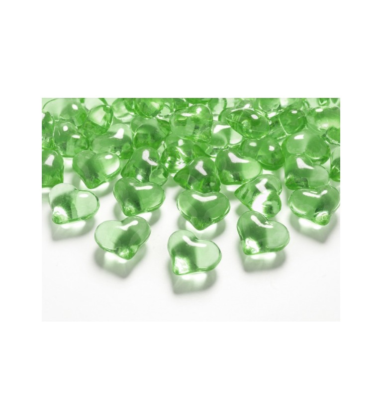 Krystaly - světle zelená srdce (30 ks)